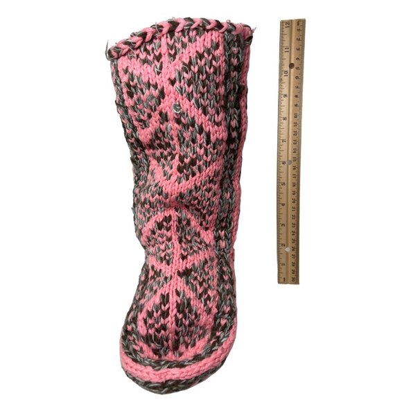 Handmade Pink and Gray Knitted Slippers High Calf 17d - Picture 4 of 8